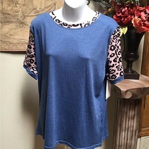 Decual Blue and Pink Leopard Print Women's Top